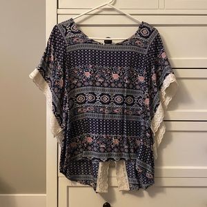 Navy and floral blouse